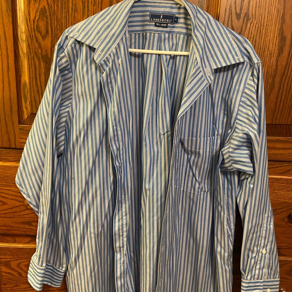 Blue and white striped dress shirt